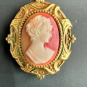 Vintage large Gold and Red Cameo